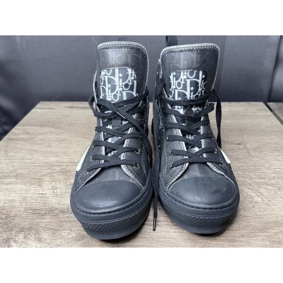 Read!!!! B23 Oblique Canvas Black Calfskin High Top Sneakers Shoes sz 42 - Picture 2 of 10